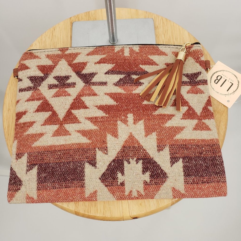 Ikat Southwest Yellowstone Saddle Blanket Woven Print Clutch Crossbody Bag NWT - Picture 2 of 5